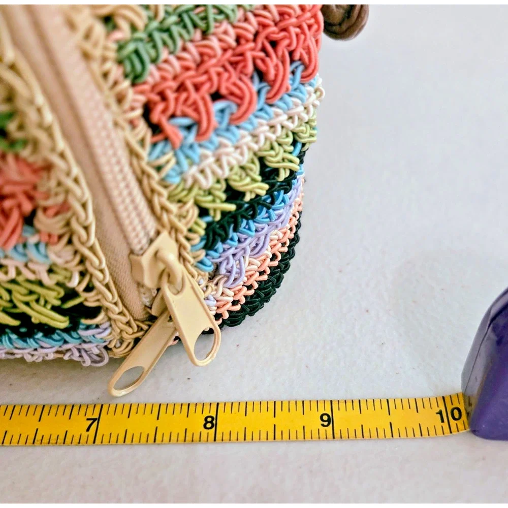 Rosetti Summer Boho Hippie Multicolor Stripes and Tan Raffia Look Handbag Purse